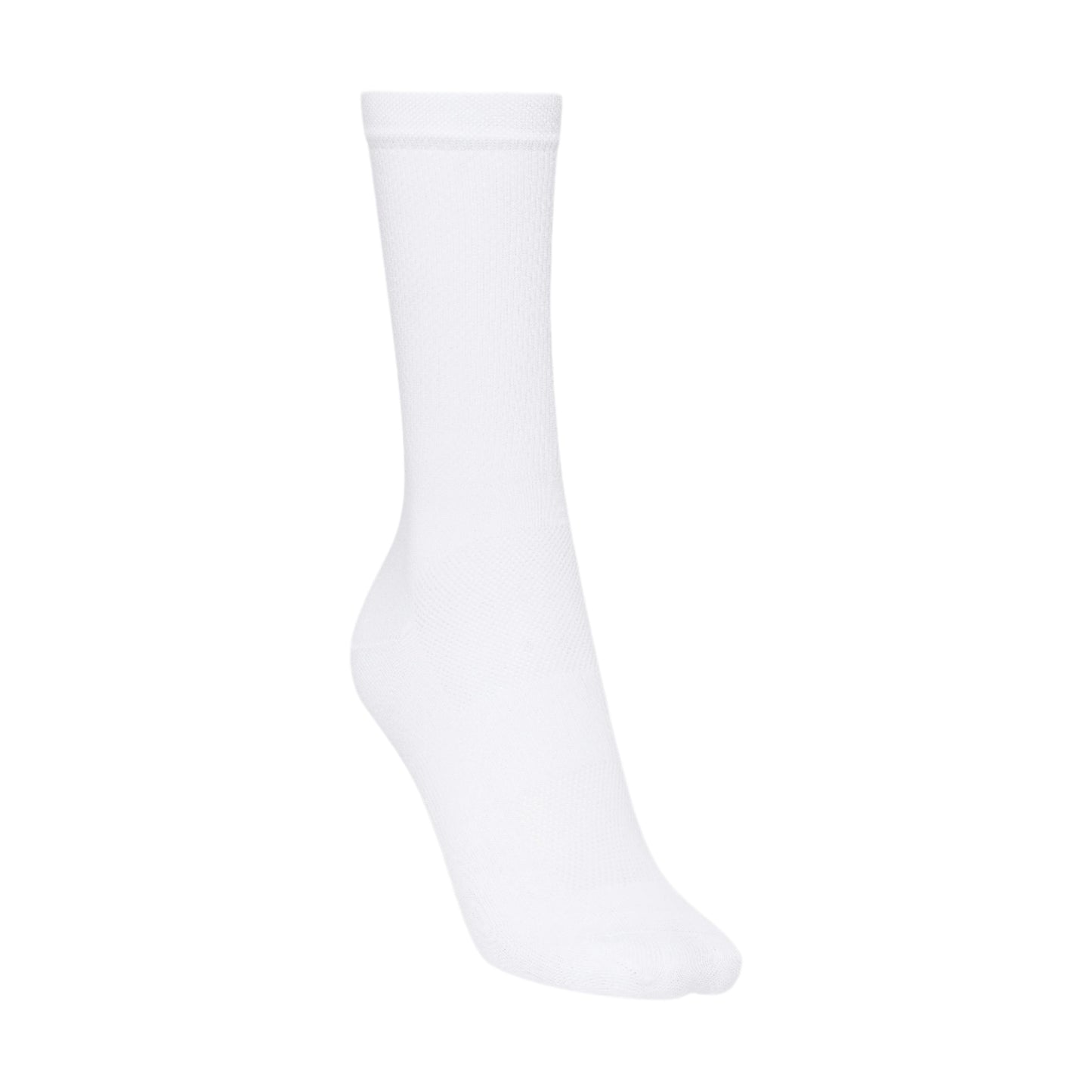 Single-white-midcalf-crew-sock-on-a-white-background-showing-the- ribbed-cuff-and-smooth-foot