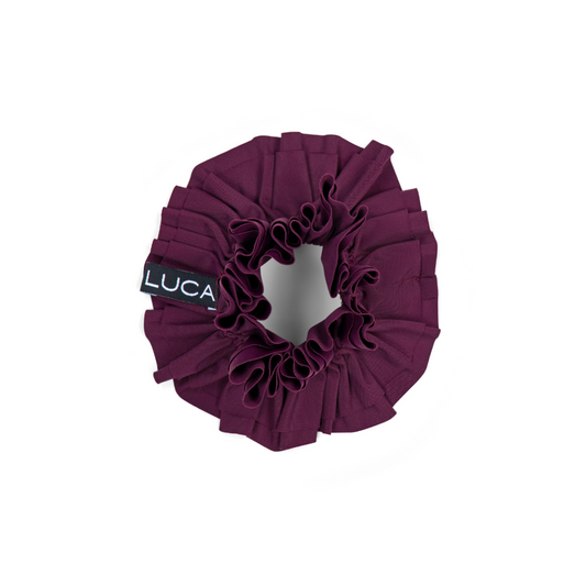 Burgundy-LUCCA-Uplift-Scrunchie-made-from-sweat-ready-leftover-cycling-jersey-fobric-suitable-for-hair