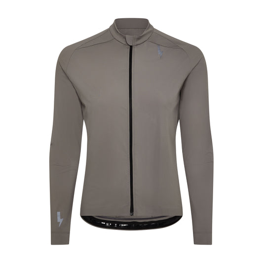 Full-front-grey-LUCA-Horizon-cycling-jersey-featuring-full-length-black-zipper