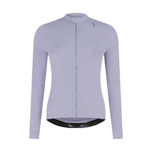 Lilac-LUCA-Horizon-cycling-jersey-made-from-soft-Italian-fabric-featuring-a-fulllength-zipper-darted-raglan-sleeves-and-three-reinforced-back-peckets