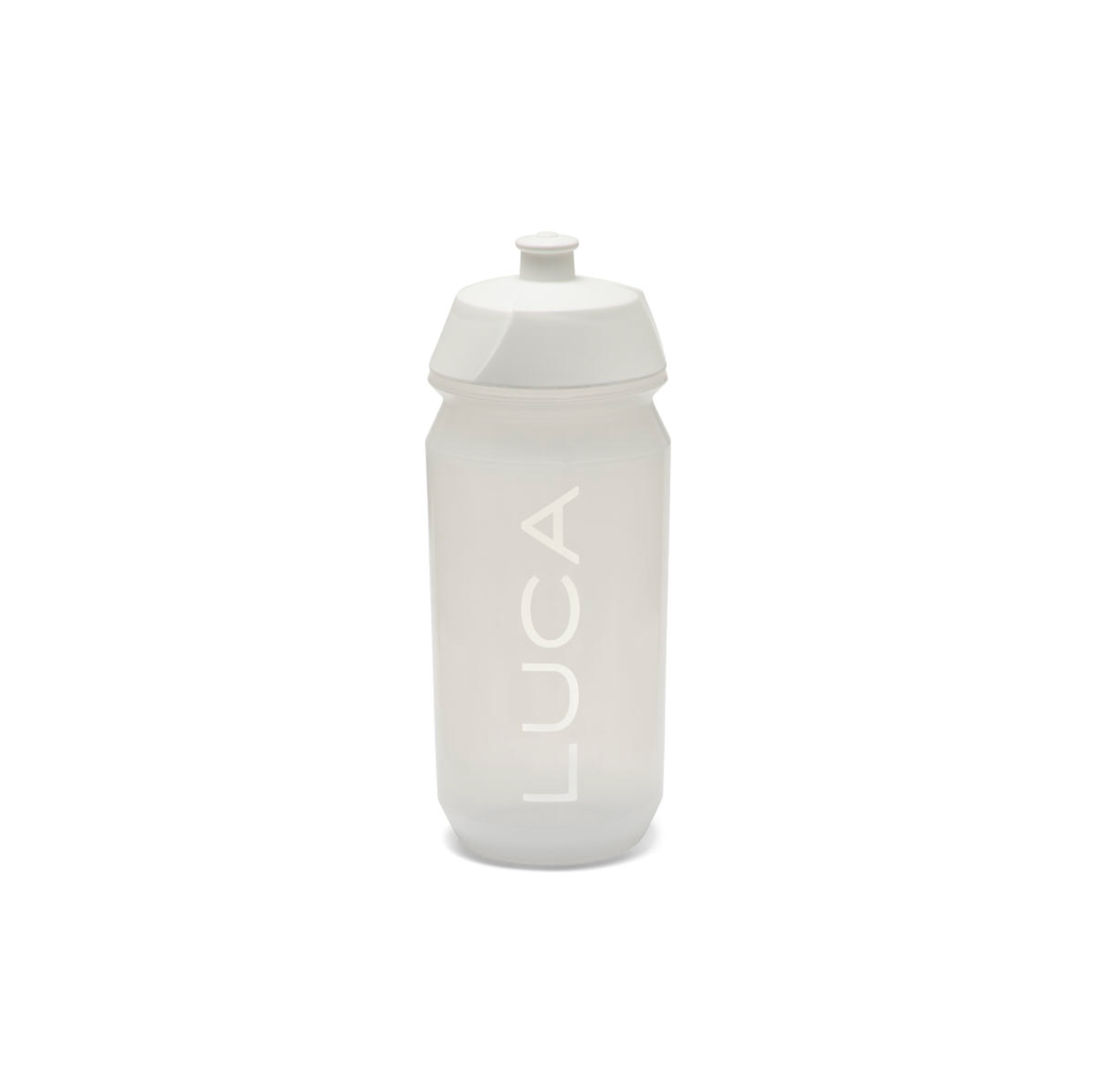  matte-white-cycling-water-bottle- with-the-LUCA-logo 