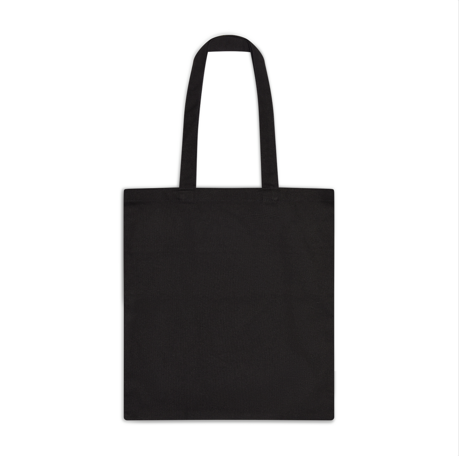 Solid-black-blank-cotton-canvas-tote-bag-with-shoulder-straps- shown-on-a-white-background