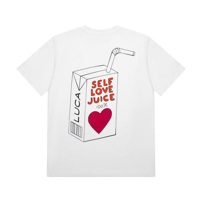 Heavyweight-organic-cotton-LUCA t-shirt-with-a-large-bold-self-love juice-artwork-print-on-the-back-featuring-a-clean-unisex-fit